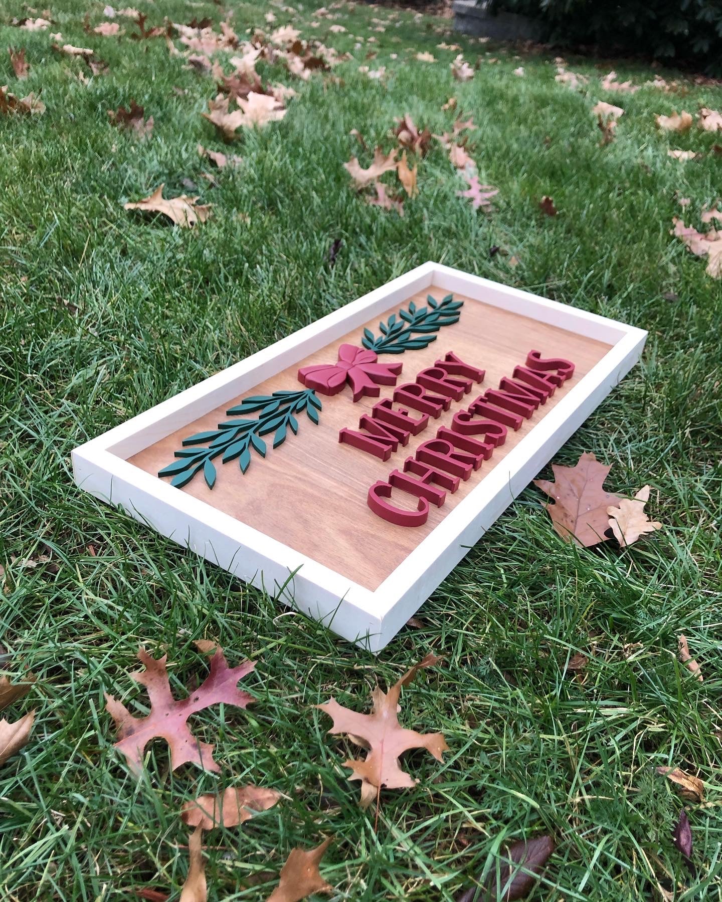 Merry Christmas Bow & Greenery Sign