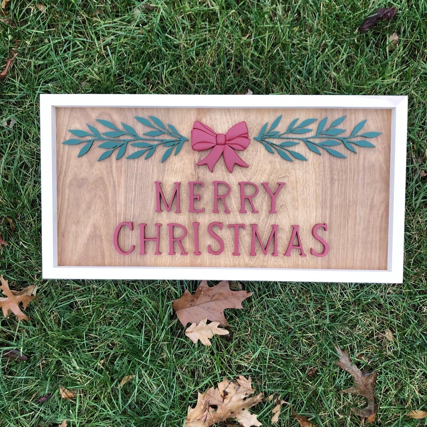 Merry Christmas Bow & Greenery Sign